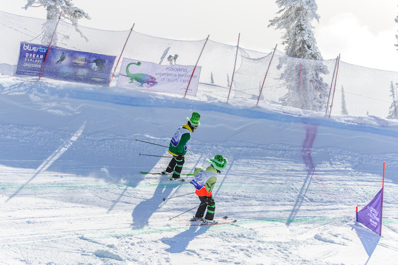 Skiing in green