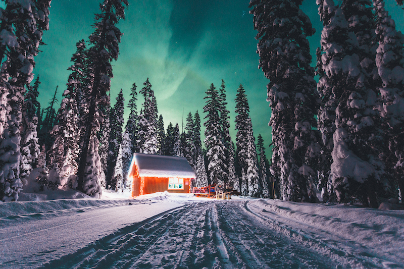 Warming hut at night