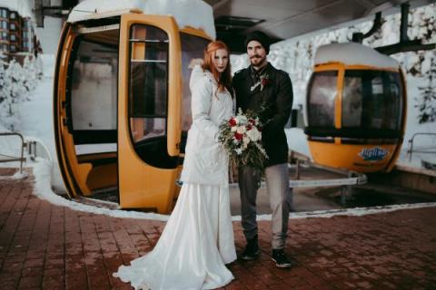 couple in front of gondola